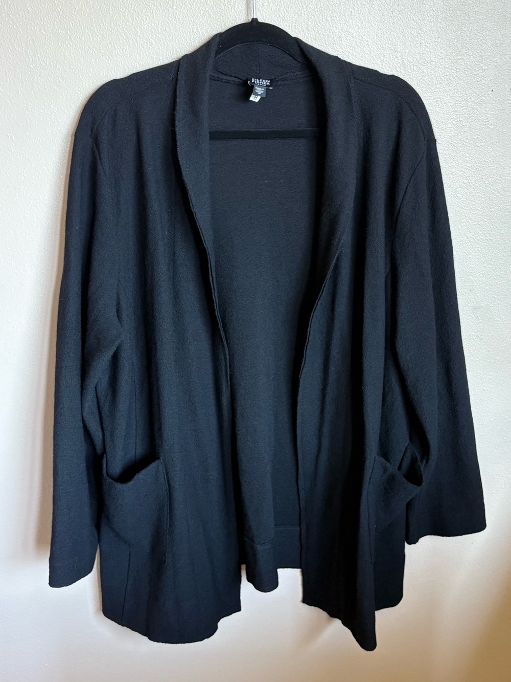 Eileen Fisher Black Wool Open Front Cardigan 1X Plus Size Minimalist
